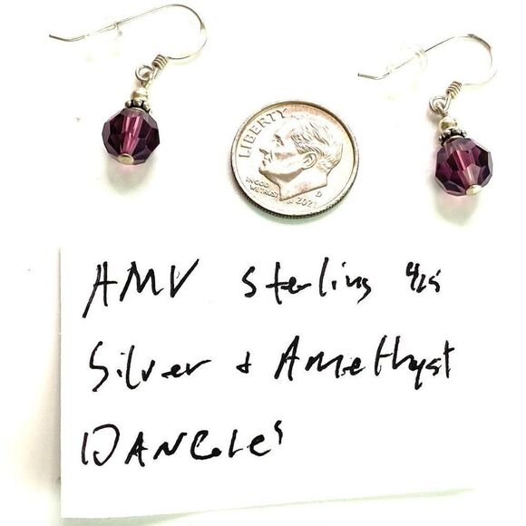 AMV Sterling 925 silver & Amethyst Crystal Dangles - Picture 7 of 7